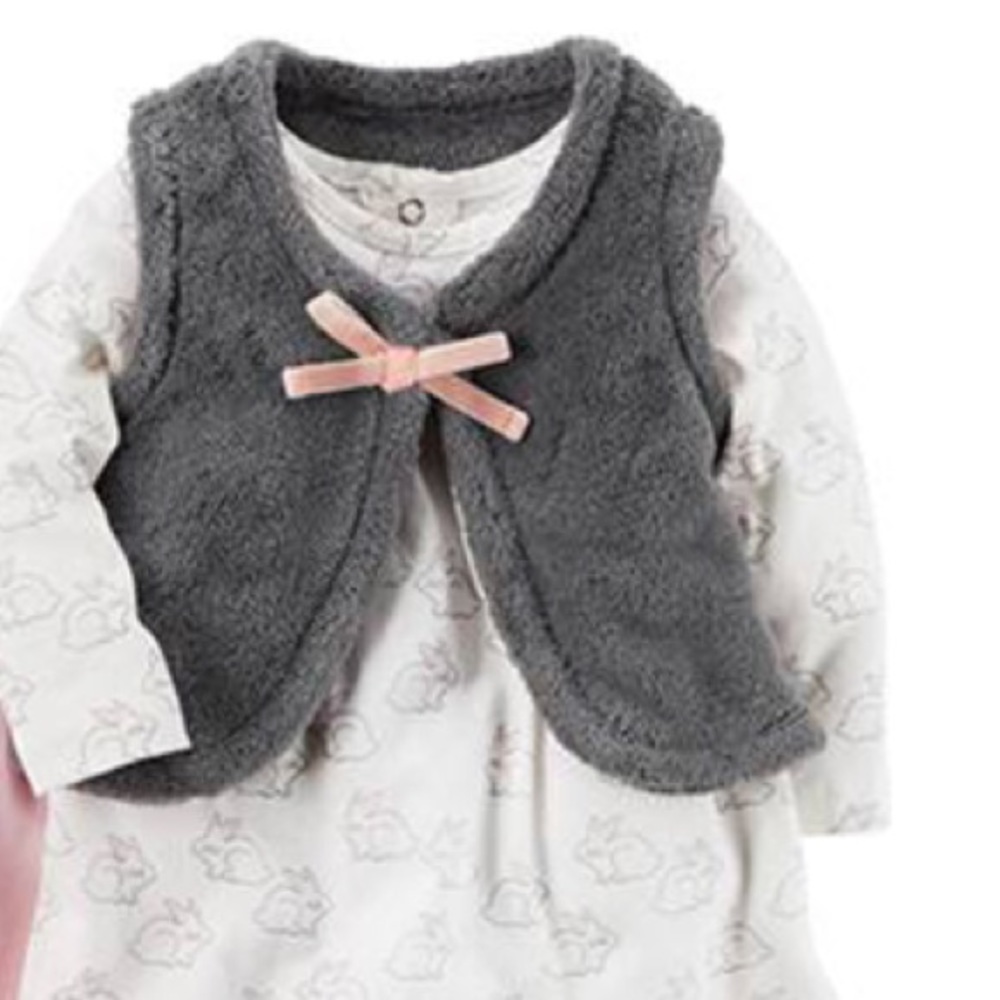 Carter’s baby girl set pink gray white bunny 6 mos - Picture 6 of 6
